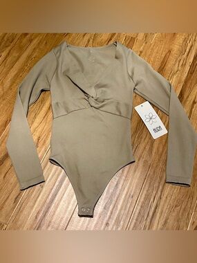 Aura Twist-Front Ribbed Long Sleeve Bodysuit